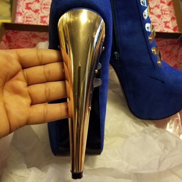 OFFER Royal blue and gold high heel booties/ boots - Picture 4 of 8